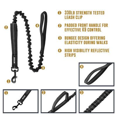 Black Quick-Release Reflective Dog Leash - SEALSGLOBAL